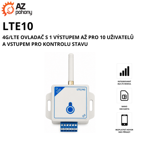 LTE10 - 4G/LTE ovladač s 1 výstupem až pro 10 uživatelů a vstupem pro kontrolu stavu